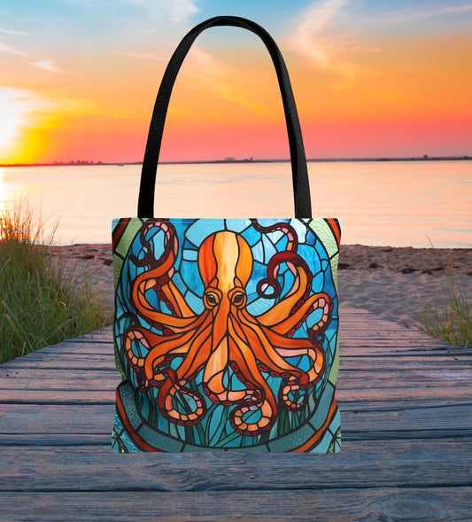 Octopus Bag, Marine Lover Gift, Beach Lover Bag, Mother's Day Gift, Ocean Tote, Stained Glass Tote, Vacation bag, Travel Bag, Octopus lovers