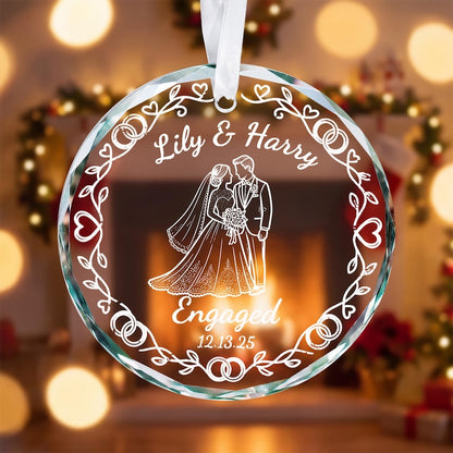 Personalized Engagement Ornament 2026, First Christmas Engaged Ornament, Custom Couple Christmas Ornament, Engagement Gift, Glass Ornament