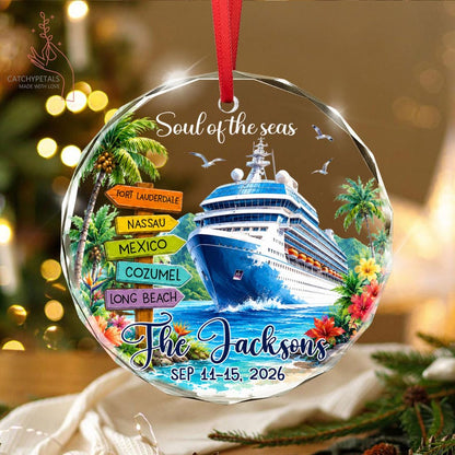 Custom Cruise Travel Adventure Ornament, Traveling Destination Glass Ornament, Travel Gift, Cruise Ship Keepsake, Cruise Ship Vacation Gifts