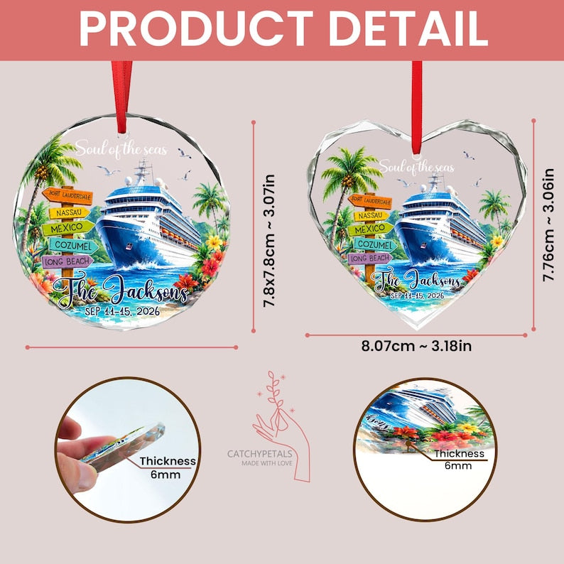Custom Cruise Travel Adventure Ornament, Traveling Destination Glass Ornament, Travel Gift, Cruise Ship Keepsake, Cruise Ship Vacation Gifts