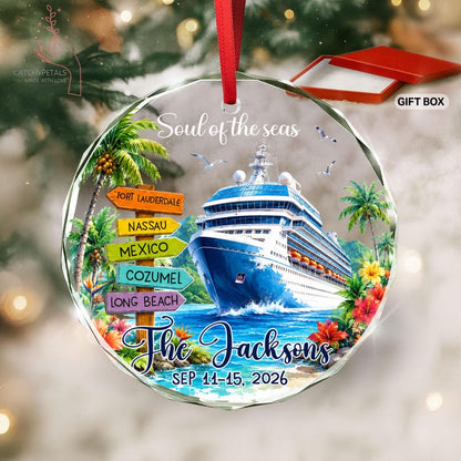 Custom Cruise Travel Adventure Ornament, Traveling Destination Glass Ornament, Travel Gift, Cruise Ship Keepsake, Cruise Ship Vacation Gifts