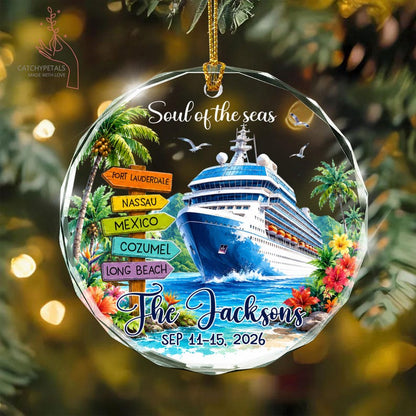 Custom Cruise Travel Adventure Ornament, Traveling Destination Glass Ornament, Travel Gift, Cruise Ship Keepsake, Cruise Ship Vacation Gifts