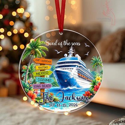 Custom Cruise Travel Adventure Ornament, Traveling Destination Glass Ornament, Travel Gift, Cruise Ship Keepsake, Cruise Ship Vacation Gifts