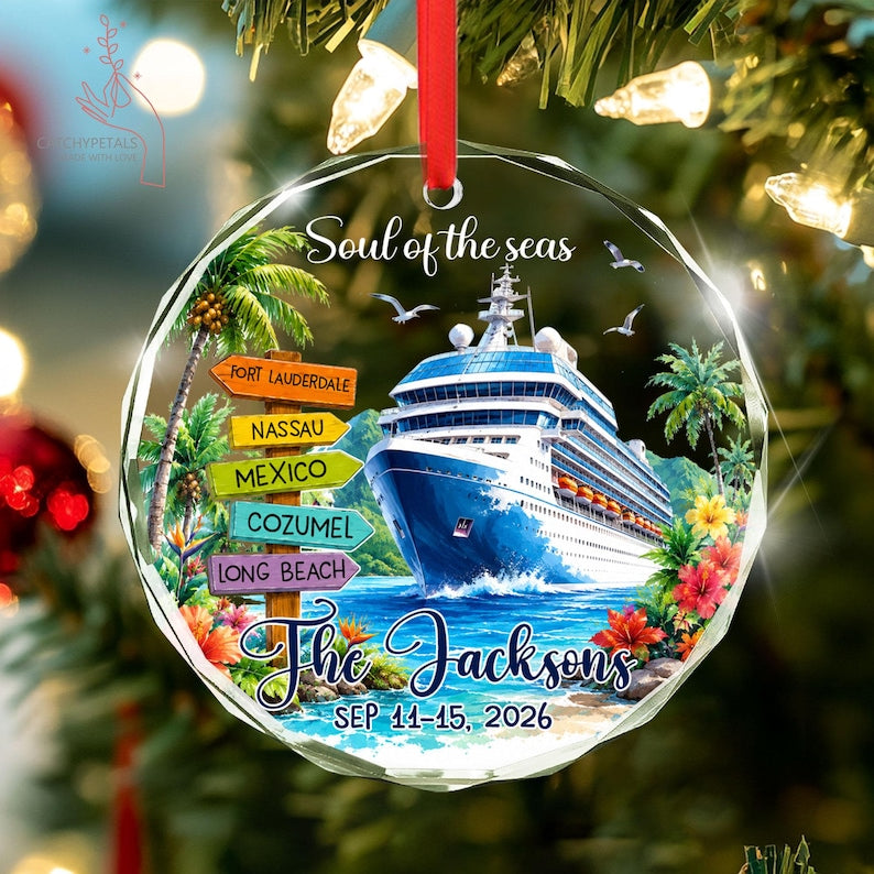 Custom Cruise Travel Adventure Ornament, Traveling Destination Glass Ornament, Travel Gift, Cruise Ship Keepsake, Cruise Ship Vacation Gifts