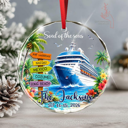 Custom Cruise Travel Adventure Ornament, Traveling Destination Glass Ornament, Travel Gift, Cruise Ship Keepsake, Cruise Ship Vacation Gifts