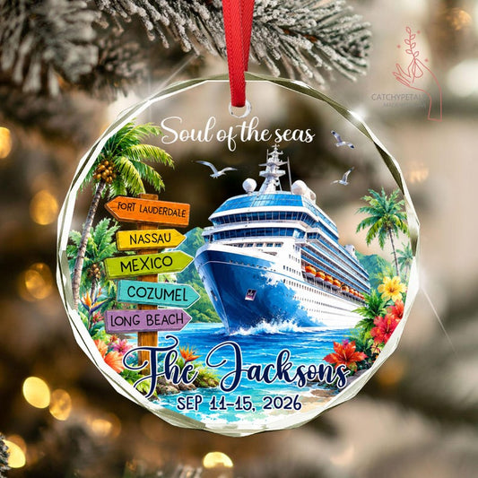 Custom Cruise Travel Adventure Ornament, Traveling Destination Glass Ornament, Travel Gift, Cruise Ship Keepsake, Cruise Ship Vacation Gifts