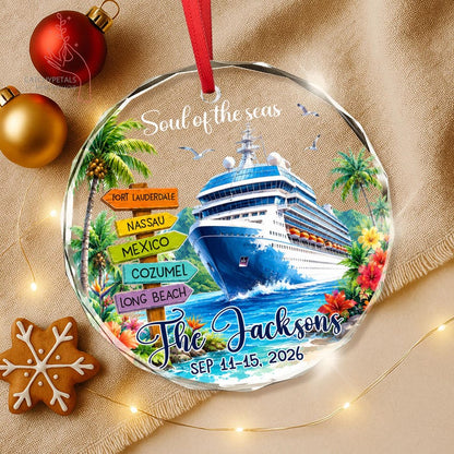 Custom Cruise Travel Adventure Ornament, Traveling Destination Glass Ornament, Travel Gift, Cruise Ship Keepsake, Cruise Ship Vacation Gifts