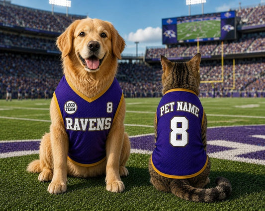 Custom Football Team Pet Jersey, Personalized Outfit for Dogs Cats, NFL Pet Mess Jersey Name Number Sportswear Pet Jersey