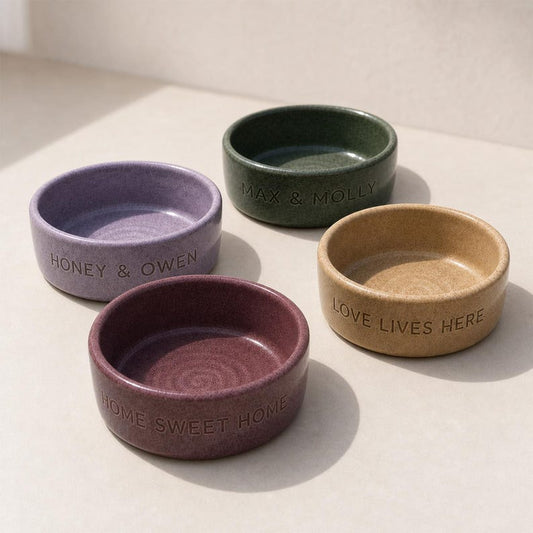 Customized Ceramic Pet Bowl, Handmade Dog Cat Dish, Personalized Name Engraving, Minimalist Pottery Style