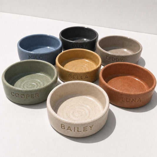 Customized pet ceramic bowls, handmade pet bowls, personalized name engraving, dog and cat supplies, pet gifts