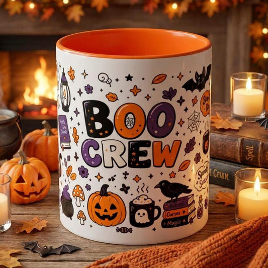 Boo Crew Mug, Cute Halloween Coffee Mug, Spooky Ghost Mug, Black Cat Mug, Ghost Coffee Cup, Fall Mug, Halloween Gift for Her