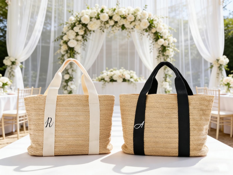 Monogram Straw Tote Bag, Personalized Initial Beach Bag, Custom Woven Shoulder Tote, Summer Gift for Women, Vacation Travel Bag