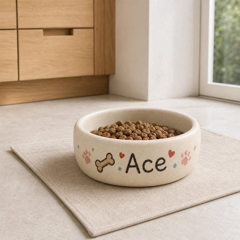 Personalized Ceramic Dog Bowl, Custom Pet Food Dish, Handmade Pottery, Custom Size Color