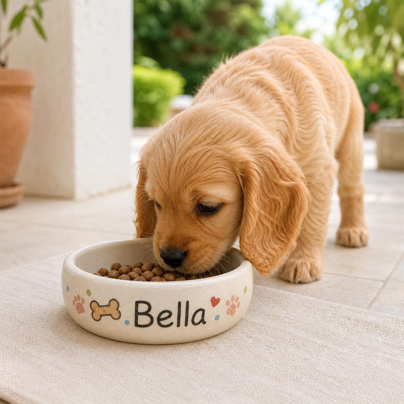 Personalized Ceramic Dog Bowl, Custom Pet Food Dish, Handmade Pottery, Custom Size Color