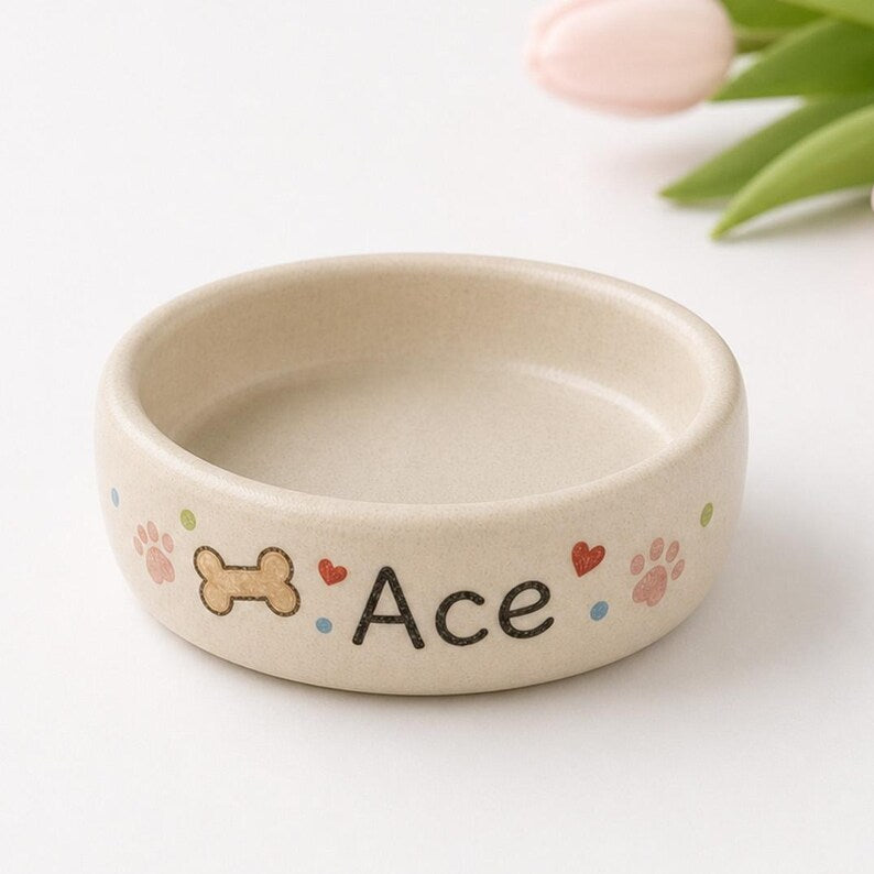 Personalized Ceramic Dog Bowl, Custom Pet Food Dish, Handmade Pottery, Custom Size Color