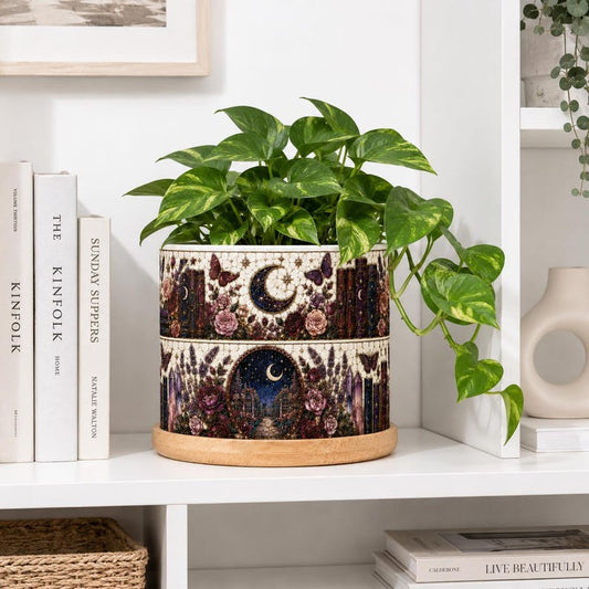 Moon & Floral Bookish Plant Pot, Book Lover Gift, Library Decor, Librarian Bookworm Gift for Reader, Book Club Gift, Plant Lover Gift