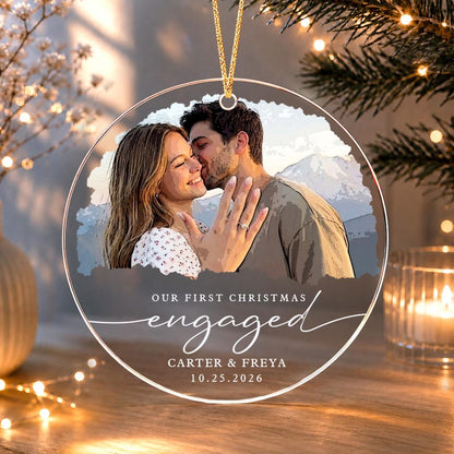 Personalized First Christmas Engaged Ornament, Engagement Photo Keepsake 2026, Bride and Groom Gift