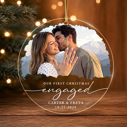 Personalized First Christmas Engaged Ornament, Engagement Photo Keepsake 2026, Bride and Groom Gift