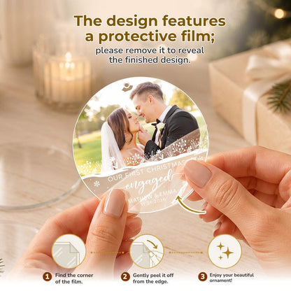 Personalized First Christmas Engaged Ornament, Engagement Photo Keepsake, Gift for Couple