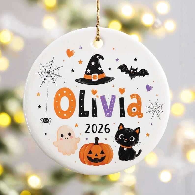 Personalized Kids Halloween Ornament 2026, Custom Name Spooky Cute Ceramic Keepsake, Toddler Halloween Gift