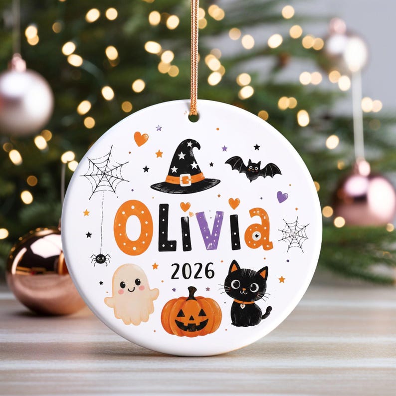 Personalized Kids Halloween Ornament 2026, Custom Name Spooky Cute Ceramic Keepsake, Toddler Halloween Gift