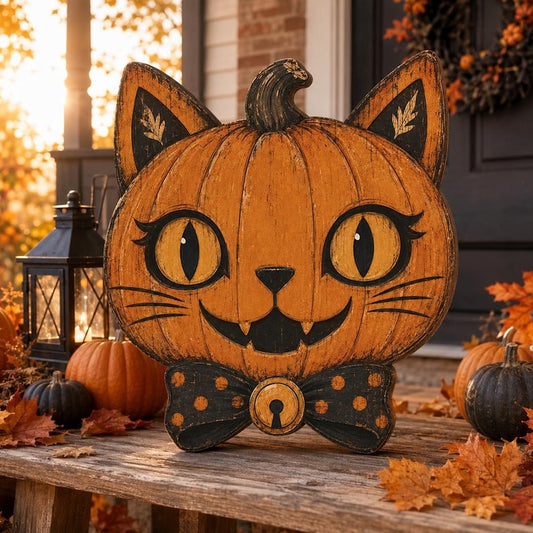 Primitive Halloween Cat Shelf Sitter, Vintage Black Cat Skull Decor, Spooky Wooden Block, Gothic Fall Home Decor, Housewarming Gift