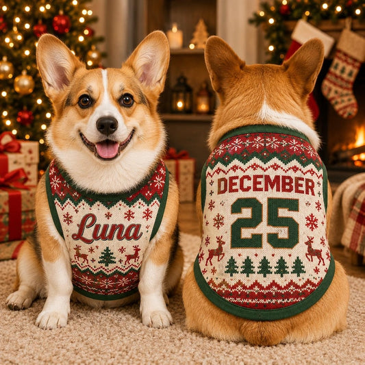 Personalized Christmas Dog Jersey, Custom Dog Shirt with Name and Number, Ugly Christmas Dog Sweater, Xmas Dog Outfit, Pet Christmas Clothes