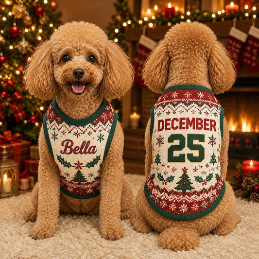 Personalized Christmas Dog Jersey Custom Pet Shirt with Name & Number, Ugly Christmas Dog Sweater, Holiday Dog Outfit, Christmas Pet Clothes