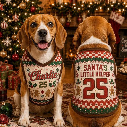 Custom Christmas Dog Jersey, Personalized Dog Shirt with Name Number, Ugly Xmas Dog Sweater, Pet Holiday Outfit, Christmas Dog Clothes, Gift