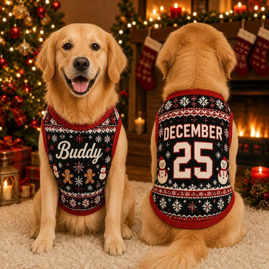 Personalized Dog Christmas Jersey, Custom Pet Shirt with Name & Number, Ugly Christmas Dog Sweater, Xmas Pet Outfit, Dog Lover Gift