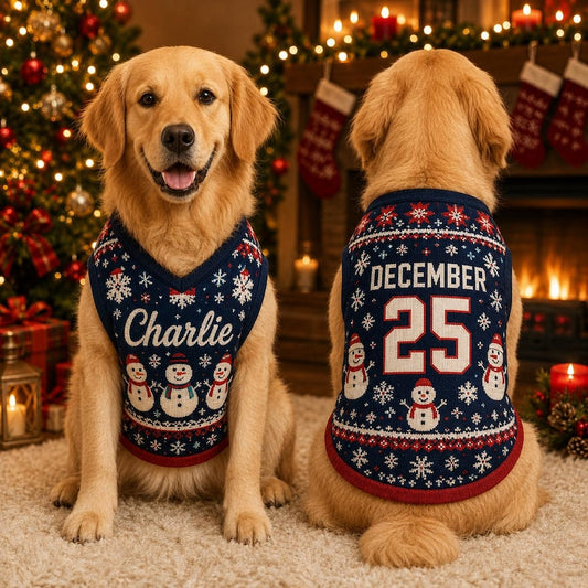 Custom Christmas Dog Shirt, Personalized Pet Jersey with Name Number, Ugly Xmas Dog Sweater, Holiday Pet Outfit, Christmas Dog Gift