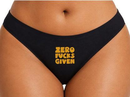 Zero Fucks Given Thong, Funny Women's Black Underwear, Sassy Gift, Cheeky Lingerie