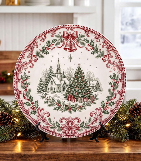 Chic Christmas Village Decorative Plate, Holiday Mantel Decor, Elegant & Festive Home Accent, Unique Hostess Gift