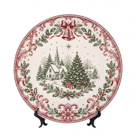 Chic Christmas Village Decorative Plate, Holiday Mantel Decor, Elegant & Festive Home Accent, Unique Hostess Gift