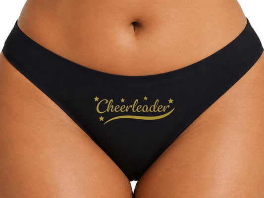 Cheerleader Black Thong | Funny Women's Underwear | Gold Slogan Lingerie | Cheer Gift | Bachelorette | Hen Party
