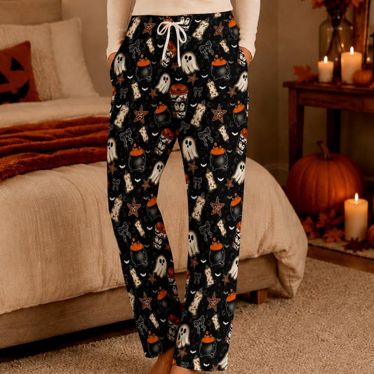 Halloween Ghost Pajama Pants, Spooky Coffee Pajama Bottoms, Cute Halloween Lounge Pants, Unisex Sleep Pants, Fall Pajamas Gift