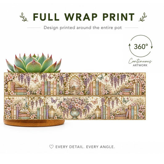 Vintage Floral Bookish Stained-Glass Style BookSelf Plant Pot, Book Lover Gift, Librarian Gift, Teacher Back to School Gift, Book Lover Gift