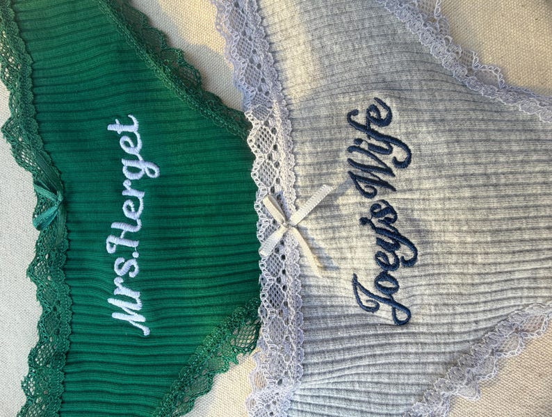 Embroidered Bridal Thong, Personalized Bride Lingerie, Custom Name Underwear, Bachelorette Gift, Wedding Gift for Her