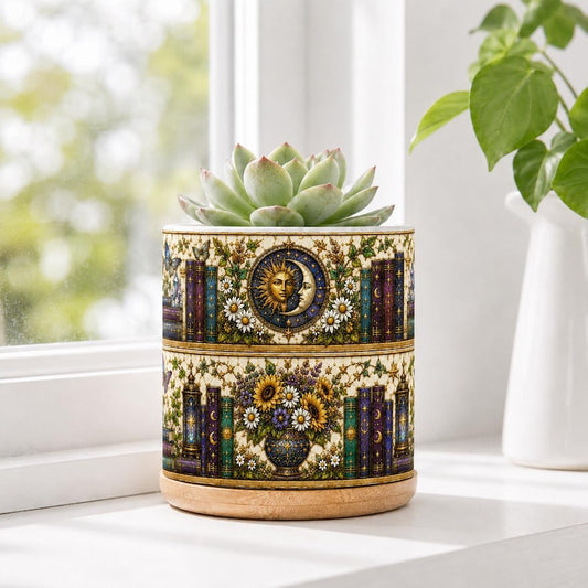 Crystal Sunflower Bookish Style Plant Pot, Sunflower Bookshelf Decor, Book Ends Cottagecore Reader Gift, Sunflower Library Decor