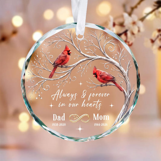 Personalized Memorial Cardinal Ornament, Loss of Mom Dad Christmas Ornament, Custom Remembrance Glass Ornament, In Loving Memory Keepsake