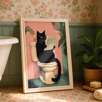 Black Cat Bathroom Art Print -  Funny Home Decor - Prints for bathroom - Shower Wall Art - Bathroom Wall Decor