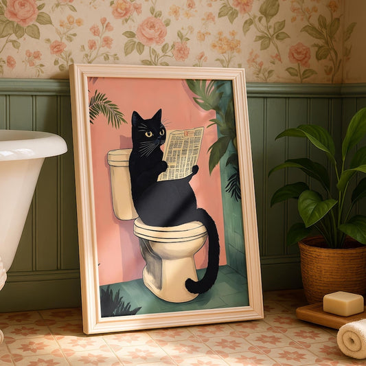 Black Cat Bathroom Art Print -  Funny Home Decor - Prints for bathroom - Shower Wall Art - Bathroom Wall Decor