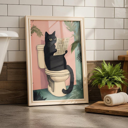 Black Cat Bathroom Art Print -  Funny Home Decor - Prints for bathroom - Shower Wall Art - Bathroom Wall Decor