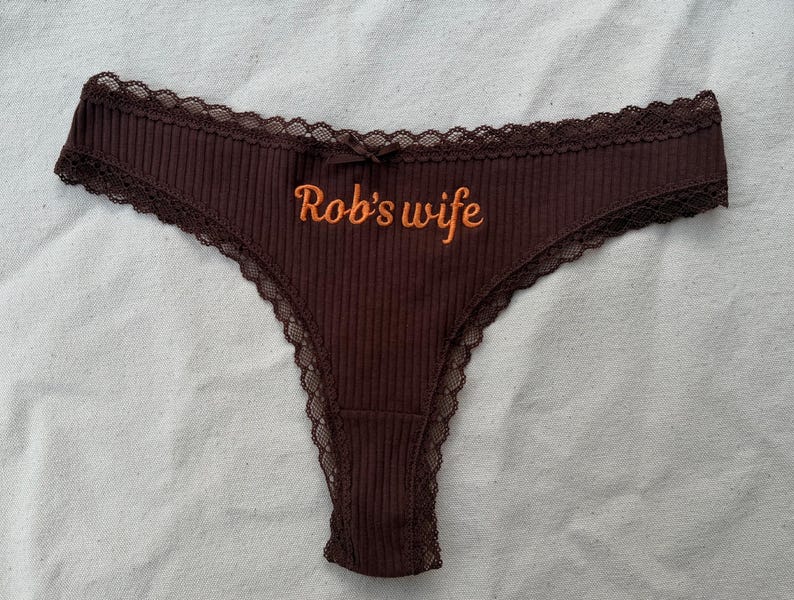 Embroidered Bridal Thong, Personalized Bride Lingerie, Custom Name Underwear, Bachelorette Gift, Wedding Gift for Her