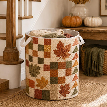 Quilted Laundry Basket, Fall Leaves Hamper, Autumn Farmhouse Storage Basket, Bedroom Organizer, Laundry Room Decor, Rustic Fall Home Decor