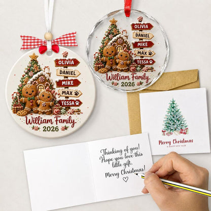 Personalized Family Christmas Ornament 2026, Custom Name Gingerbread Signpost, Glass Tree Keepsake, Gift for Parents & Grandparents