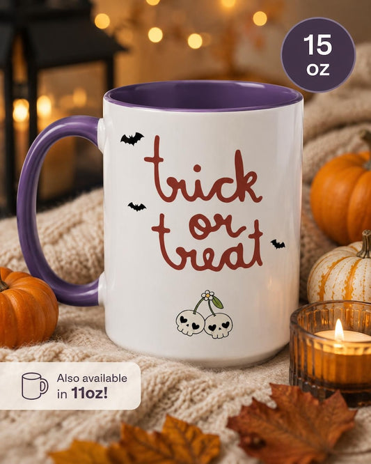 Spooky Bat Halloween Coffee Mug, Witchy Script Accent Cup (11oz or 15oz)