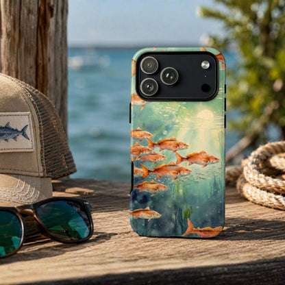 Redfish Phone Case, Tough Case iPhone 17 16 Pro Max, Fishing Phone Cover, Coastal Redfish Artwork, Fisherman Gift, Lucky Levi