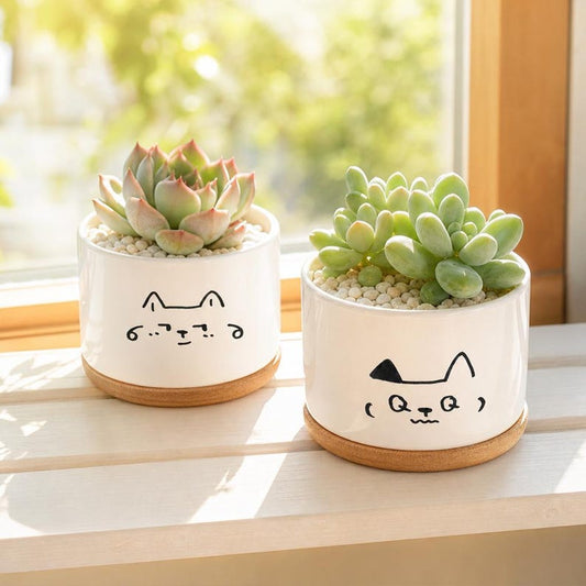Cute Cat Face Ceramic Plant Pot, Custom Line-art Cats Planter, Minimalist Playful Cat Succulent Pot, Cat Lover Pot, Gift for Flower Lover
