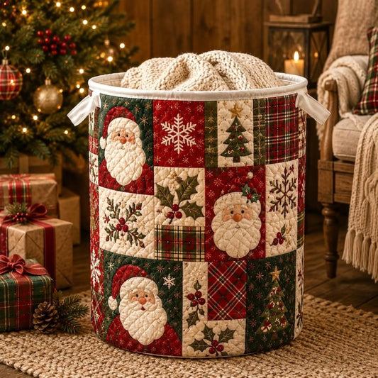 Christmas Quilted Laundry Basket, Christmas Hamper, Holiday Storage Basket, Xmas Laundry Room Decor, Blanket Organizer, Rustic Xmas Decor